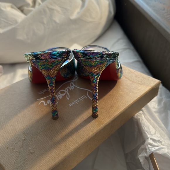 BRAND NEW IN BOX LOUBOUTIN DOLLY 100 iridescent embossed heel mule sandals - Picture 3 of 6